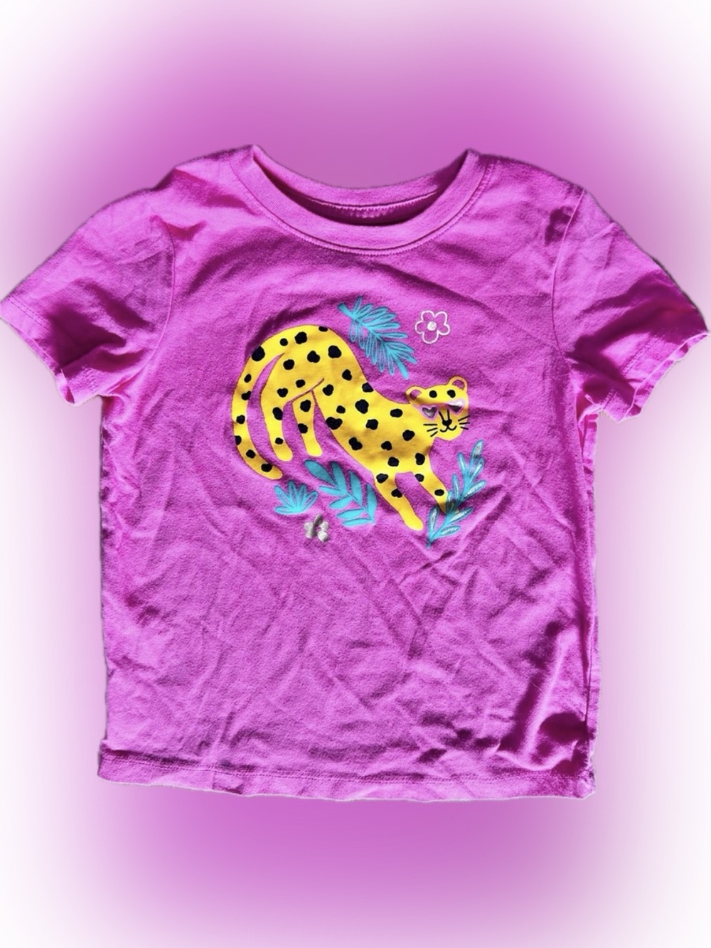 Cat & Jack Pink Kids T-Shirt with Yellow Leopard Design